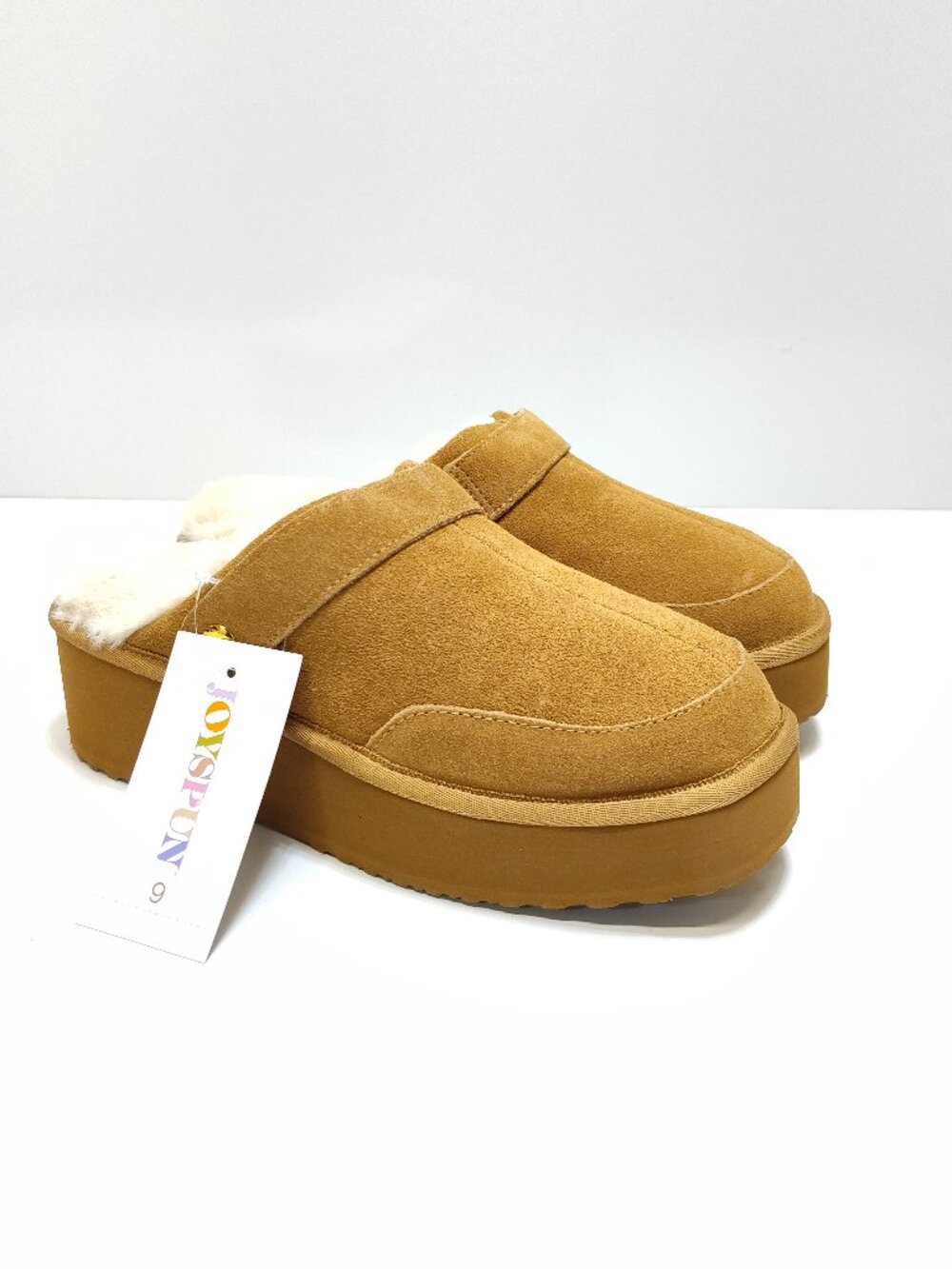 Joyspun Convert Clog 9 Chestnut Suede Convertible Platform Mule Slipper Moccasin